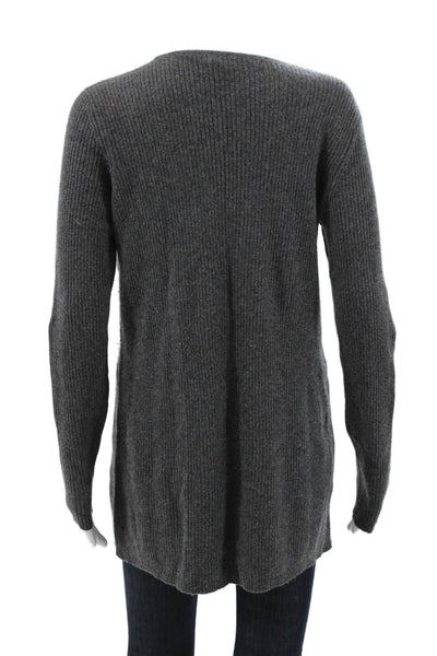 Saks Fifth Avenue Women Cashmere V Neck Gray Tunic Sweater Long Sleeve Size M