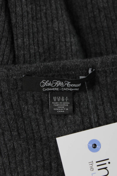 Saks Fifth Avenue Women Cashmere V Neck Gray Tunic Sweater Long Sleeve Size M