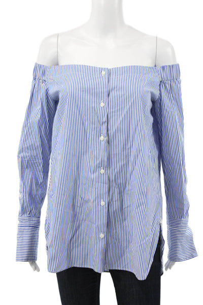 Rag & Bone Women Striped Off Shoulder Cotton Button Up Blouse Size L