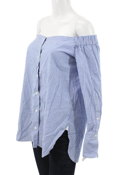 Rag & Bone Women Striped Off Shoulder Cotton Button Up Blouse Size L