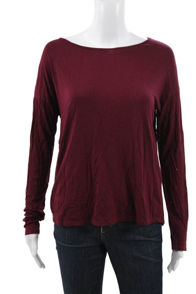 Tahari Womens Petite Red Boat Neck Long Sleeve Basic T-Shirt Modal Size S