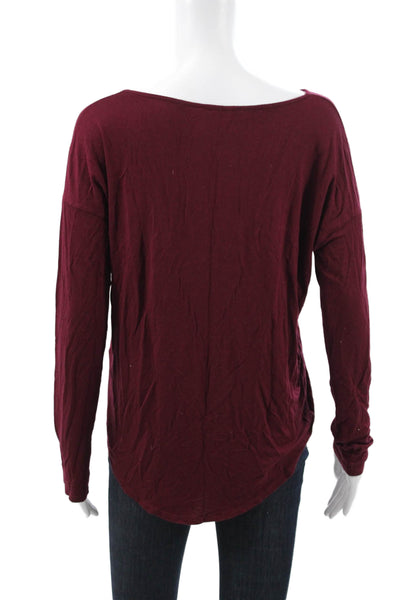 Tahari Womens Petite Red Boat Neck Long Sleeve Basic T-Shirt Modal Size S