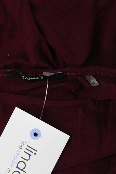 Tahari Womens Petite Red Boat Neck Long Sleeve Basic T-Shirt Modal Size S