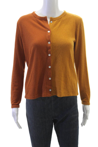 Donni Womens Cardigan Color Block Orange Long Sleeve Size M