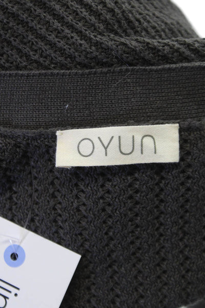 Oyun Women Gray V-Neck Long Sleeve Cardigan Linen Cotton Fall Size M
