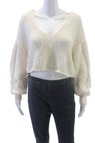 We The Free Women V-Neck Long Sleeve Pullover Sweater Ivory Size XS