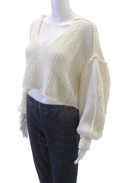 We The Free Women V-Neck Long Sleeve Pullover Sweater Ivory Size XS