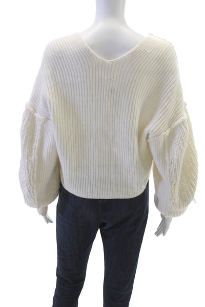 We The Free Women V-Neck Long Sleeve Pullover Sweater Ivory Size XS