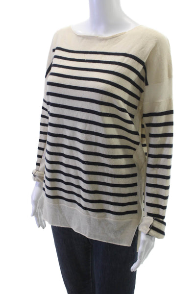Vince Women Cashmere Striped Boat Neck Pullover Long Sleeve Beige Size L
