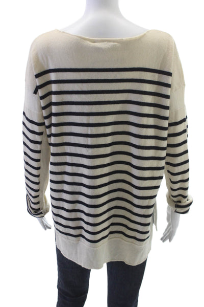 Vince Women Cashmere Striped Boat Neck Pullover Long Sleeve Beige Size L