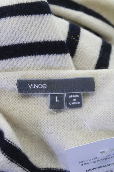 Vince Women Cashmere Striped Boat Neck Pullover Long Sleeve Beige Size L