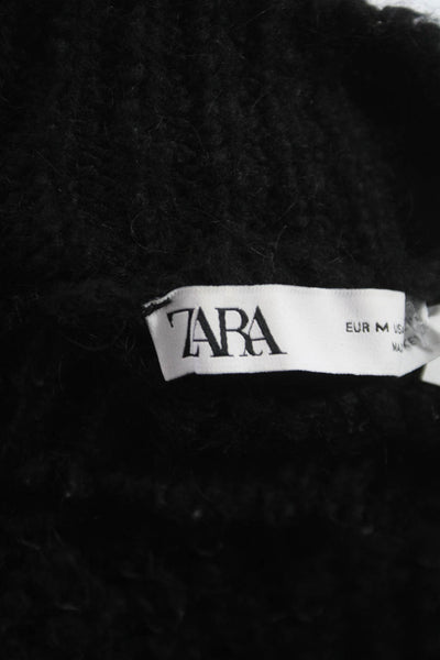 Zara Womens Pullover Mock Neck Black Long Sleeve Acrylic Size M