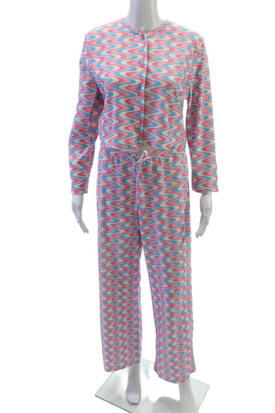 Frankies Bikinis Womens Pink Geometric Long Sleeve Set Size L