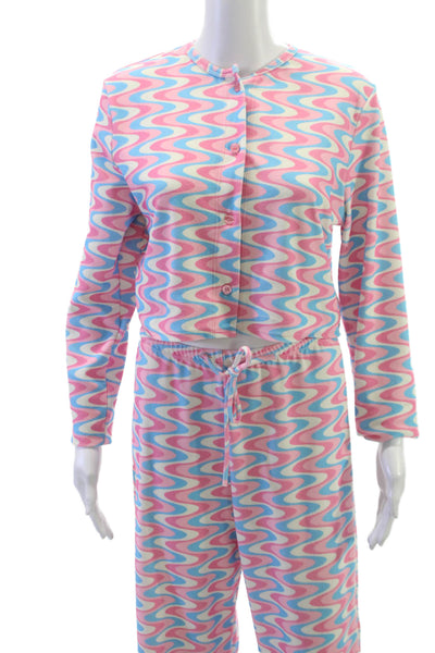 Frankies Bikinis Womens Pink Geometric Long Sleeve Set Size L