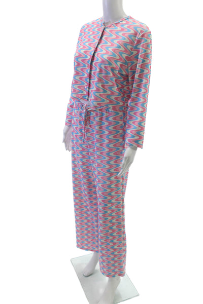 Frankies Bikinis Womens Pink Geometric Long Sleeve Set Size L