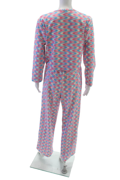 Frankies Bikinis Womens Pink Geometric Long Sleeve Set Size L