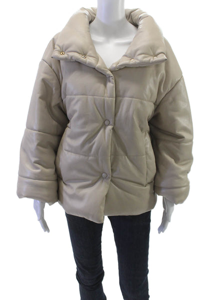 Nanushka Womens Beige Faux Leather Paisley Puffer Jacket Size S