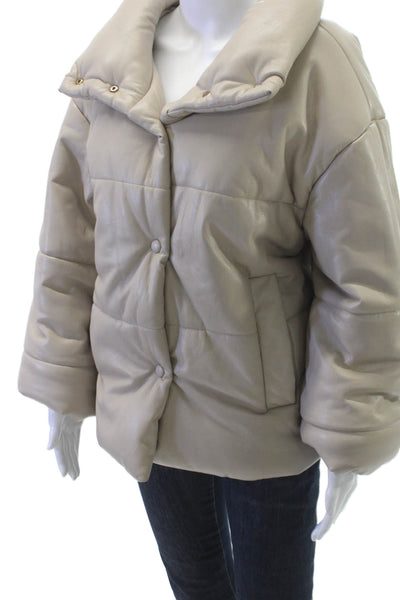 Nanushka Womens Beige Faux Leather Paisley Puffer Jacket Size S