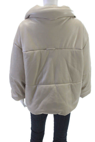 Nanushka Womens Beige Faux Leather Paisley Puffer Jacket Size S