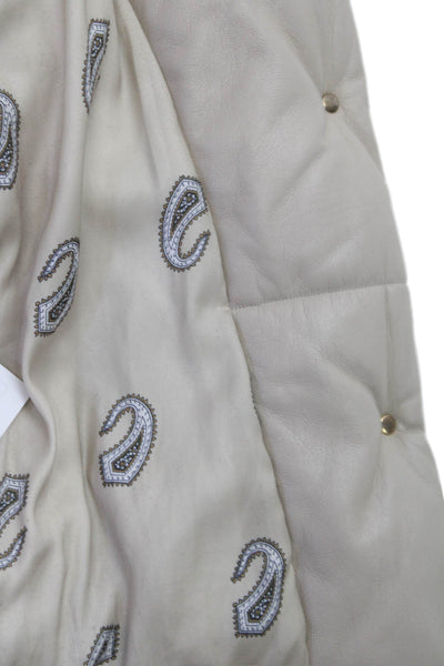 Nanushka Womens Beige Faux Leather Paisley Puffer Jacket Size S