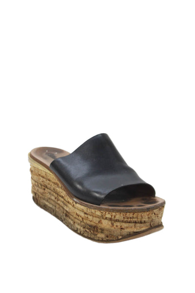 Chloe Womens Leather Slide On Platform Sandals Black Size 7.5