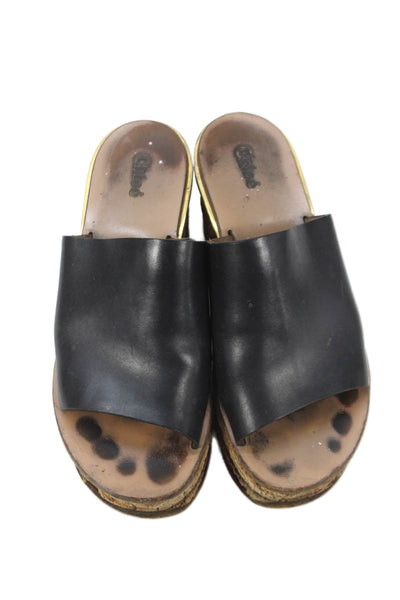 Chloe Womens Leather Slide On Platform Sandals Black Size 7.5