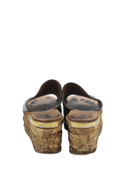 Chloe Womens Leather Slide On Platform Sandals Black Size 7.5