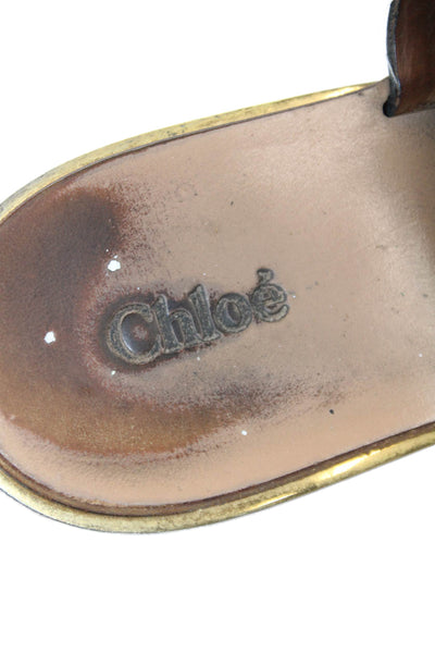 Chloe Womens Leather Slide On Platform Sandals Black Size 7.5
