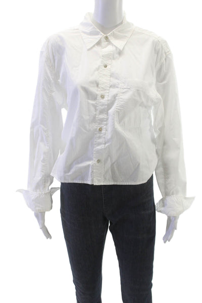 Amo Women Basic Button Up Long Sleeve Collared Pima Cotton White Size S