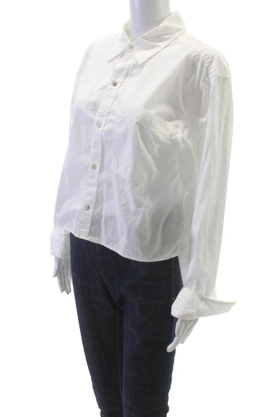 Amo Women Basic Button Up Long Sleeve Collared Pima Cotton White Size S