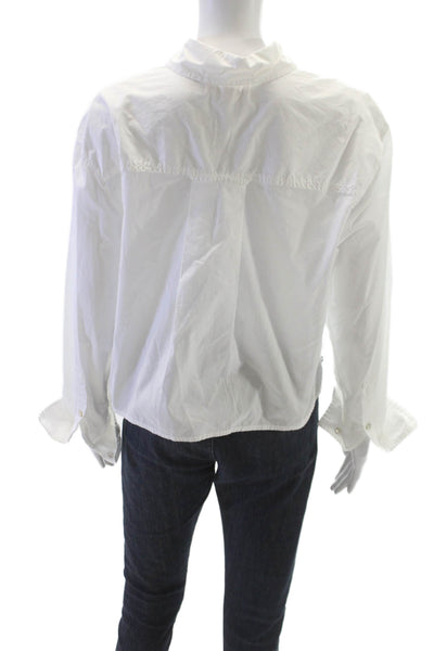 Amo Women Basic Button Up Long Sleeve Collared Pima Cotton White Size S