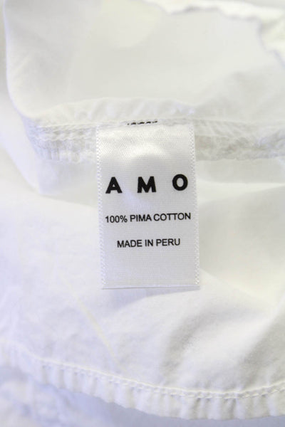 Amo Women Basic Button Up Long Sleeve Collared Pima Cotton White Size S