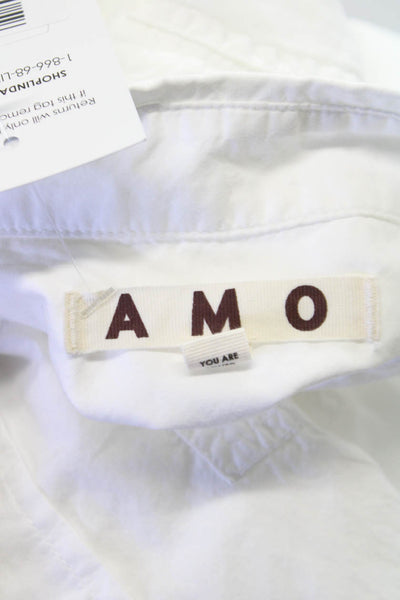 Amo Women Basic Button Up Long Sleeve Collared Pima Cotton White Size S