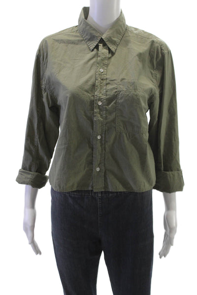 Amo Women Collared Button-Up 100% Pima Cotton Top Green 3/4 Sleeve Size XS