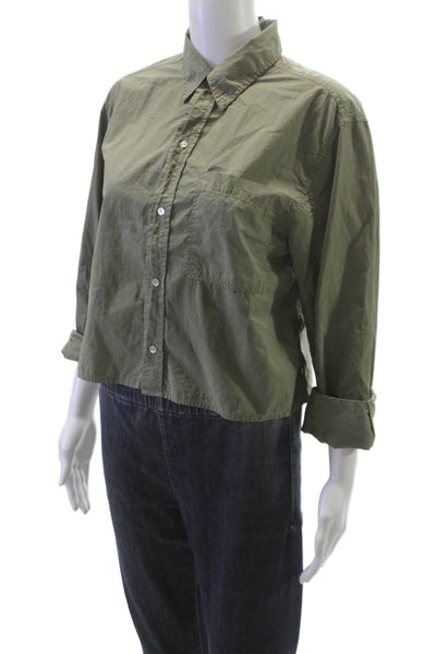 Amo Women Collared Button-Up 100% Pima Cotton Top Green 3/4 Sleeve Size XS