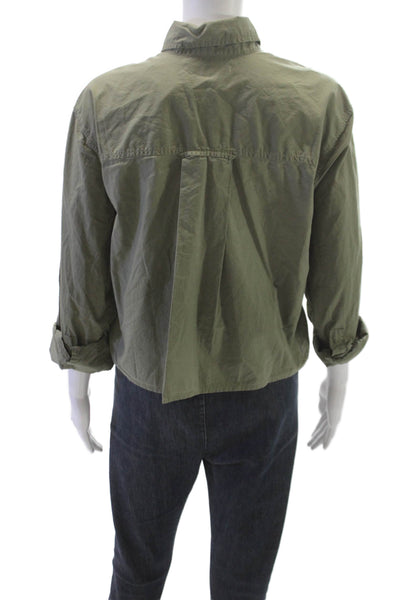 Amo Women Collared Button-Up 100% Pima Cotton Top Green 3/4 Sleeve Size XS