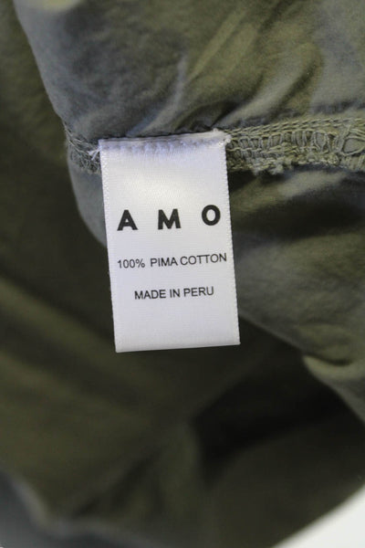 Amo Women Collared Button-Up 100% Pima Cotton Top Green 3/4 Sleeve Size XS