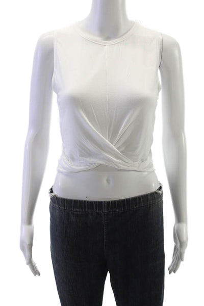 Alo Women Cropped Tank White Cotton Sleeveless Crew Neck Pullover Size S