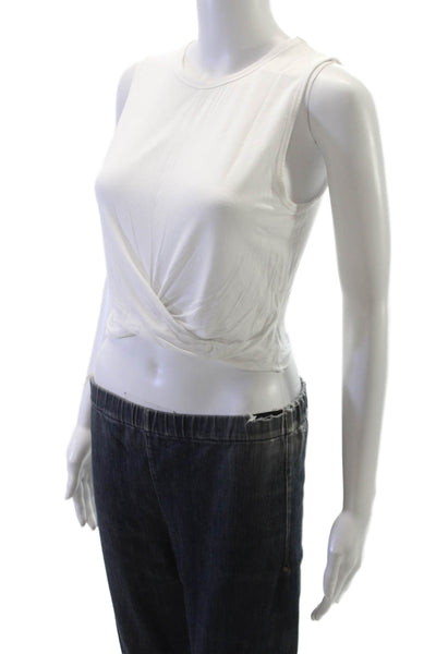 Alo Women Cropped Tank White Cotton Sleeveless Crew Neck Pullover Size S