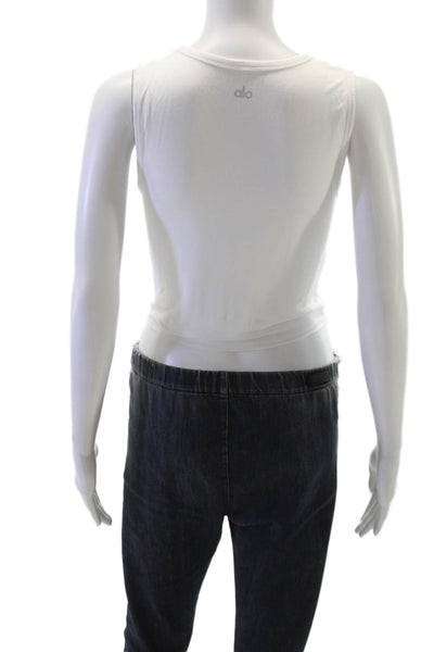 Alo Women Cropped Tank White Cotton Sleeveless Crew Neck Pullover Size S