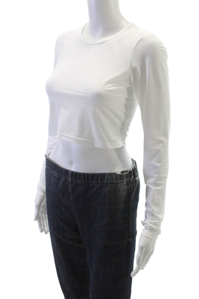 Beyond Yoga Women Cropped T-Shirt White Nylon Long Sleeve Crew Neck Size S