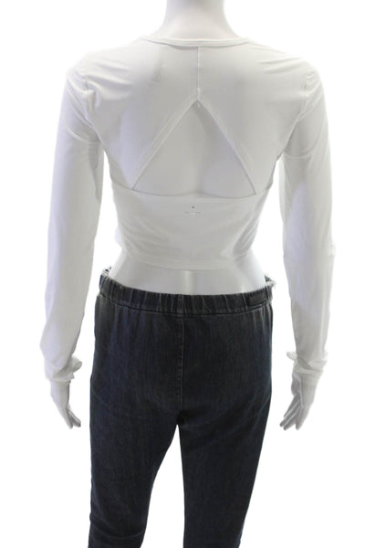 Beyond Yoga Women Cropped T-Shirt White Nylon Long Sleeve Crew Neck Size S