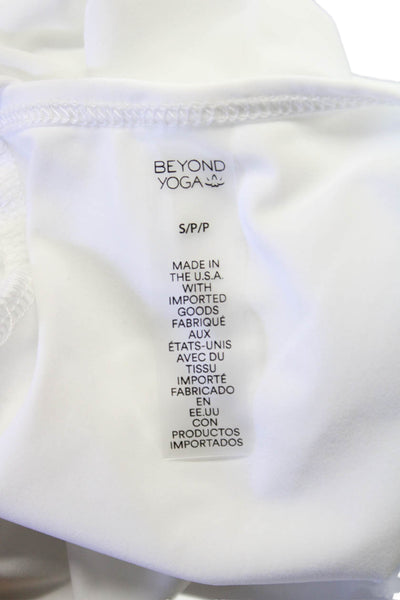 Beyond Yoga Women Cropped T-Shirt White Nylon Long Sleeve Crew Neck Size S
