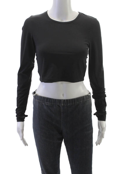 Beyond Yoga Womens Cropped Black Long Sleeve T-Shirt Polyester Size XS