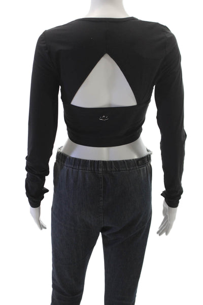 Beyond Yoga Womens Cropped Black Long Sleeve T-Shirt Polyester Size XS