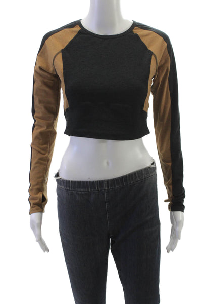 Beyond Yoga Women Black Cropped Long Sleeve Crew Neck T-Shirt Size S