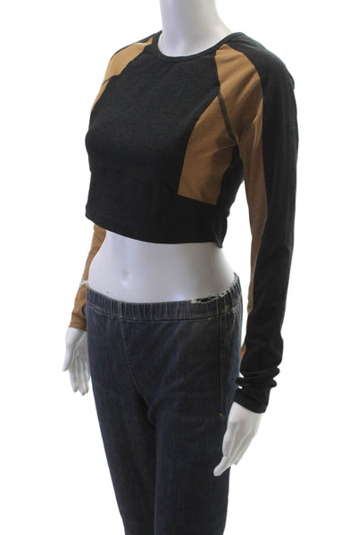 Beyond Yoga Women Black Cropped Long Sleeve Crew Neck T-Shirt Size S