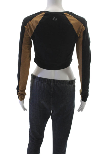 Beyond Yoga Women Black Cropped Long Sleeve Crew Neck T-Shirt Size S