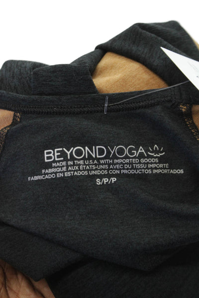 Beyond Yoga Women Black Cropped Long Sleeve Crew Neck T-Shirt Size S