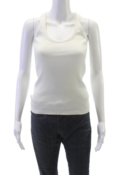 Mikuta Women Basic Tank Ivory Scoop Neck Sleeveless Cotton Size XS